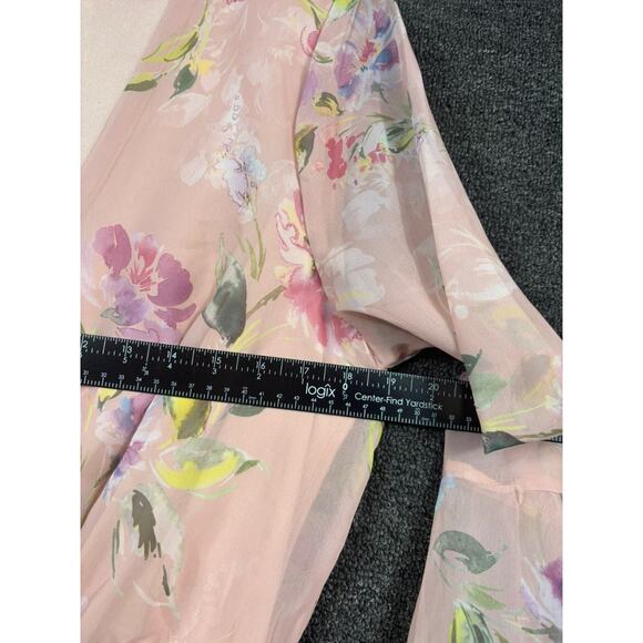 Guess Floral Wrap Darla Romper Womens Size L Pink Bell Sleeves V-Neck *NO BELT - Picture 8 of 11